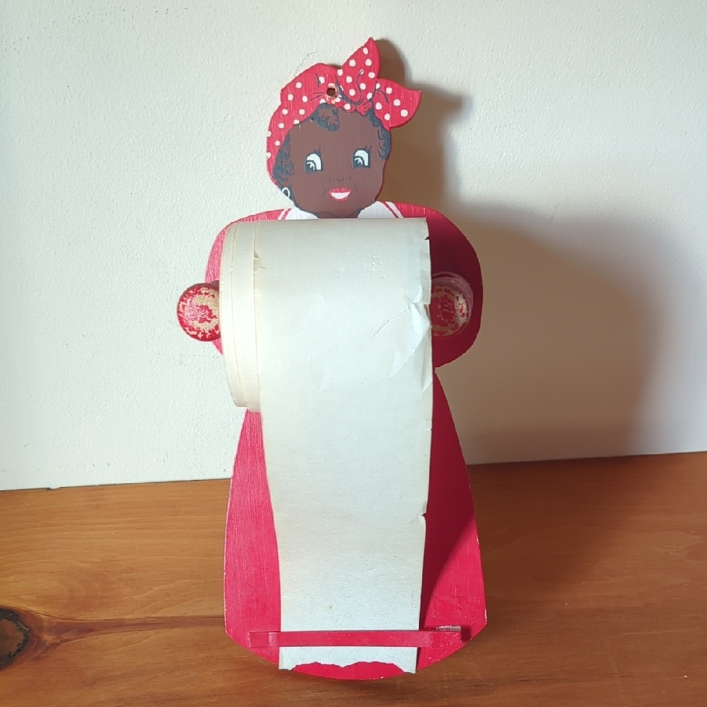 Vintage Black Americana Aunt Jemima Wall Mounted Wooden Paper Roll Holder